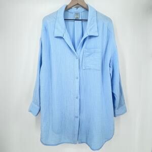 Light Blue 100% Cotton Gauze Cover-Up, Soft Crinkle, Womens XL Resort Wear Pool